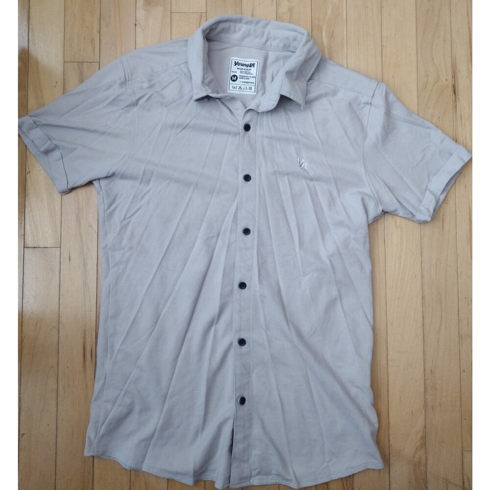 YoungLA Gray Short Sleeve Button-Up Shirt Mens Medium